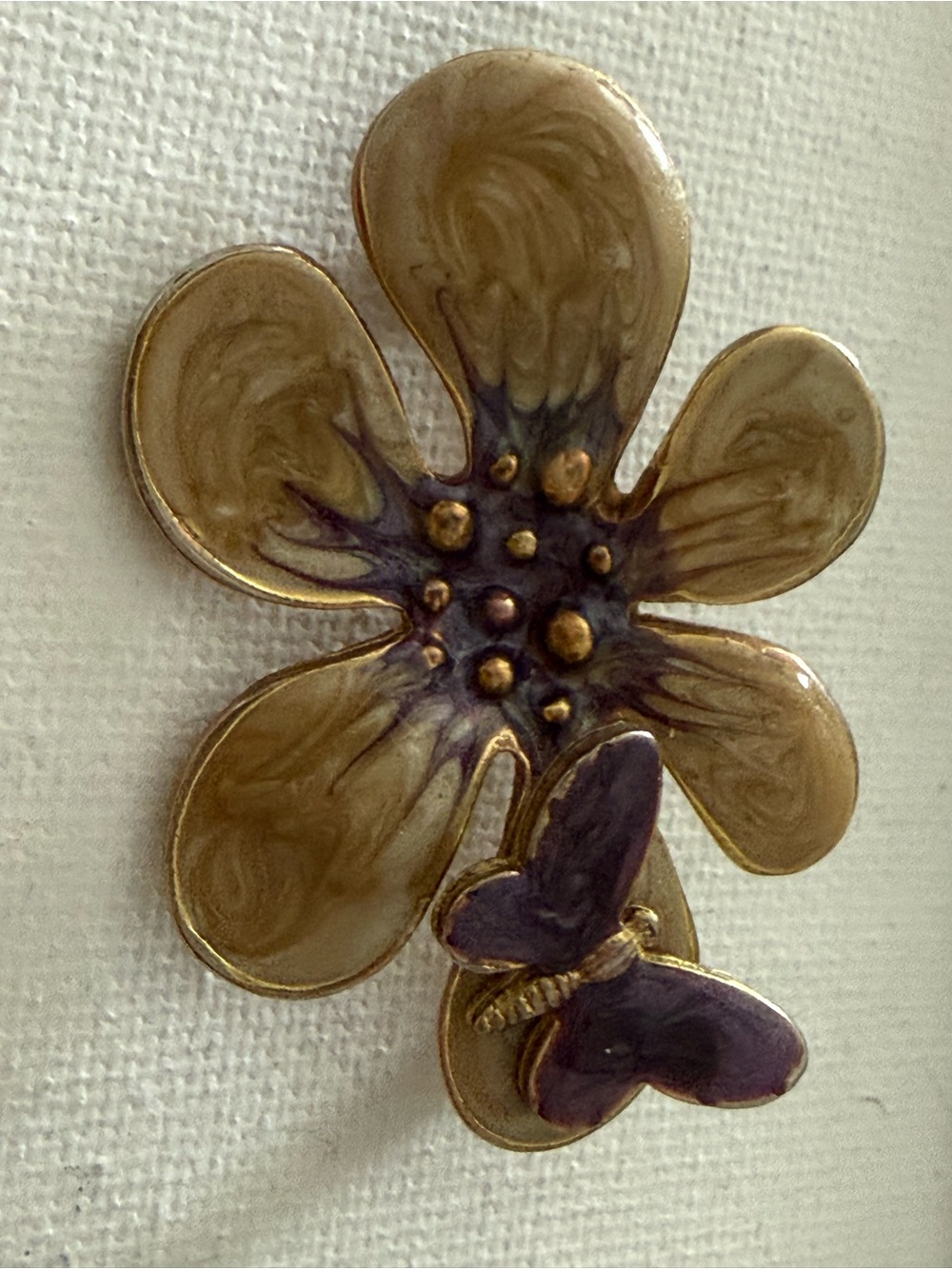Vintage Enamel Gold and Purple Floral Butterfly Brooch - Women Accessories
